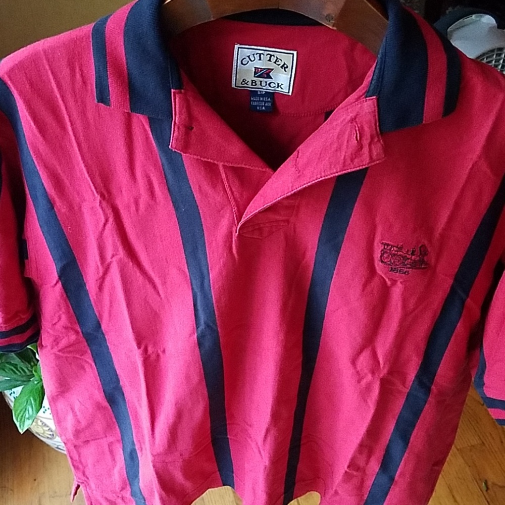 Cutter & Buck Small Polo Shirt Red Navy Blue